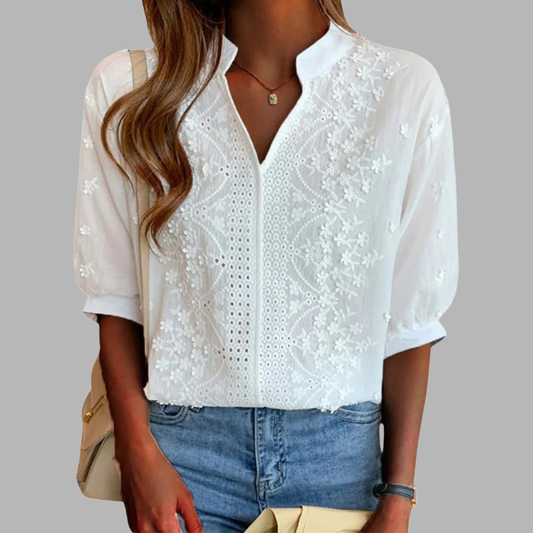 Blouse Blanche Élégante avec Manches Bouffantes Ella