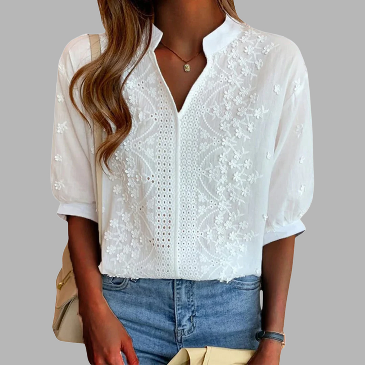 Blouse Blanche Élégante avec Manches Bouffantes Ella