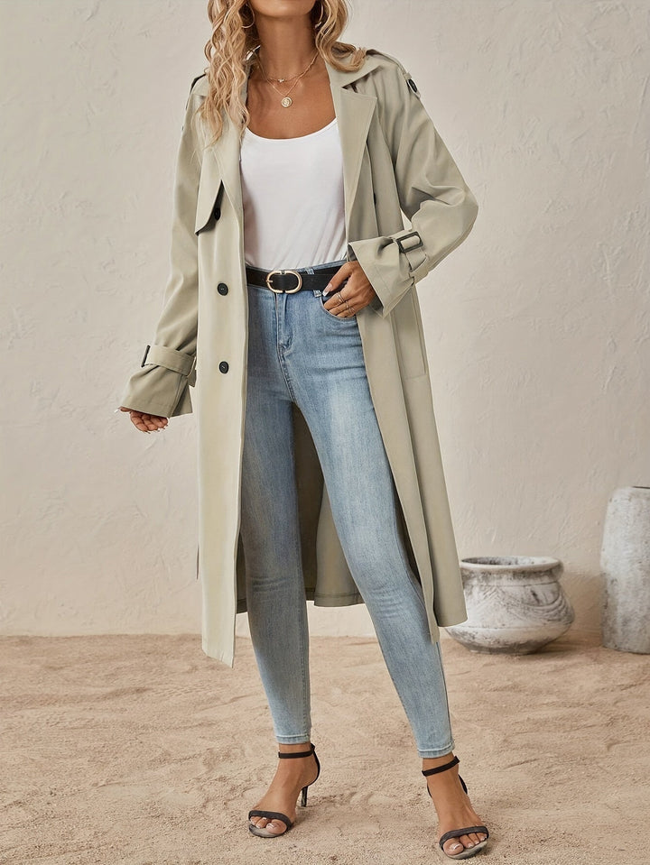 Eshita Trench pour femme Manteau long élégant en mélange de coton avec coupe structurée & fermeture à boutons, vue 7