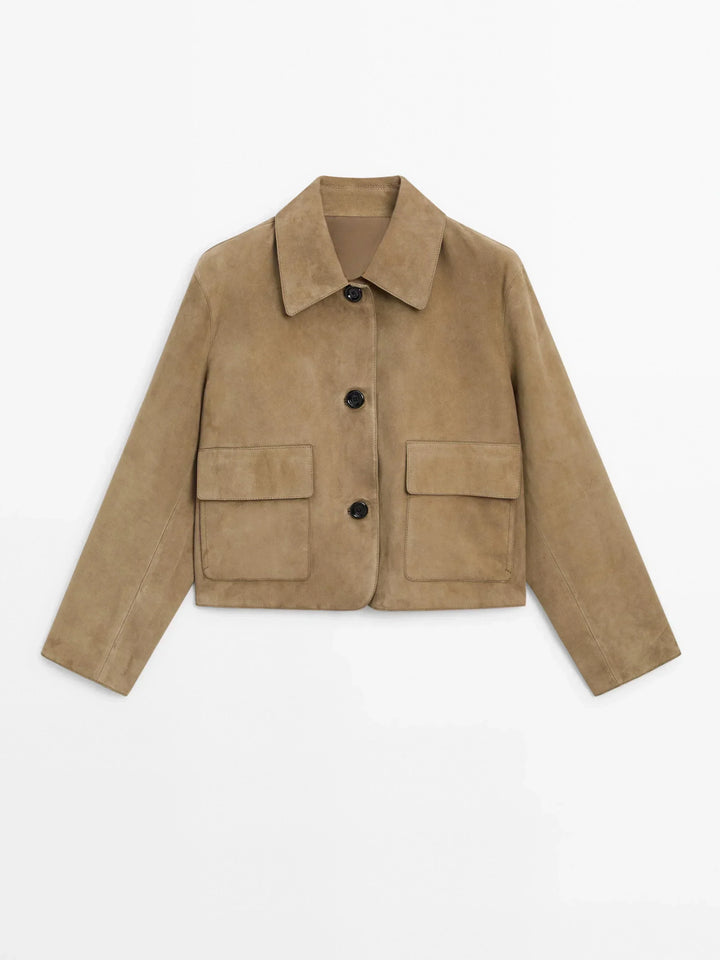 Laurel Veste Femme Courte en Suédine Beige Élégant, Style Minimaliste & Urbain