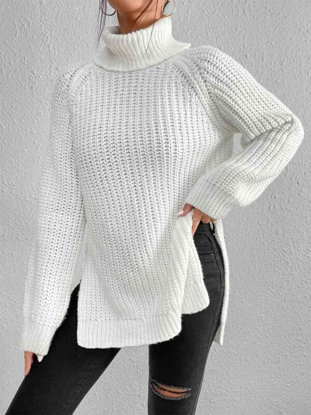 Angela Pull Femme Pull à Col Roulé Côtelé avec Fente Latérale Chic pour Automne/Hiver Élégant, vue 5