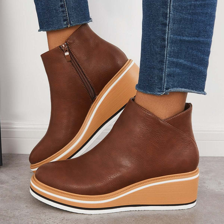 Felise Bottines Femme Bottes à Semelle Plateforme Élégantes avec Zip, Confortables et Durables, vue 30