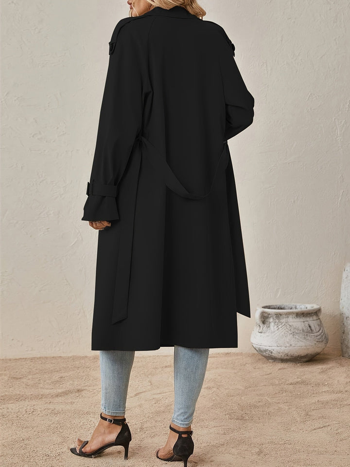Eshita Trench pour femme Manteau long élégant en mélange de coton avec coupe structurée & fermeture à boutons, vue 4