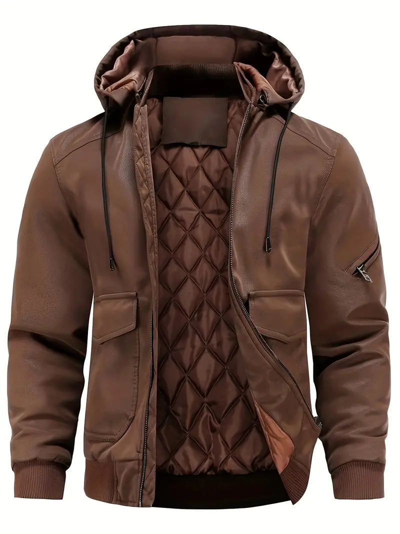Anthony Veste Homme Hiver en Cuir avec Capuche Isolation Thermique & Style Intemporel
