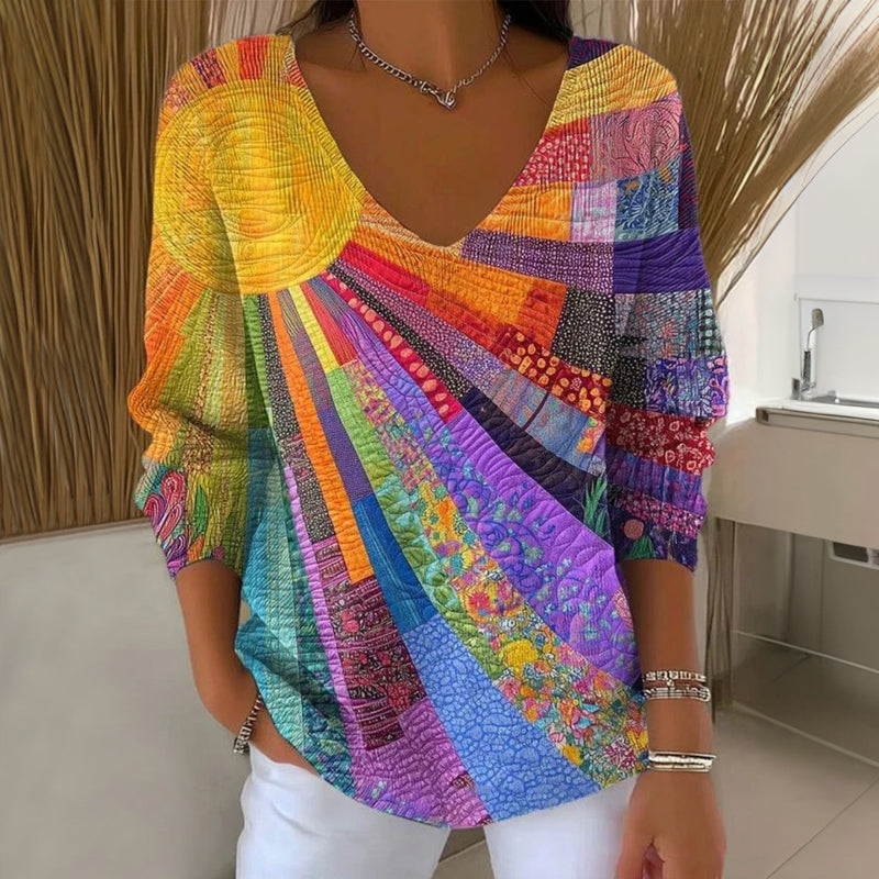 Pull Imprimé Col V pour femme, vue 2