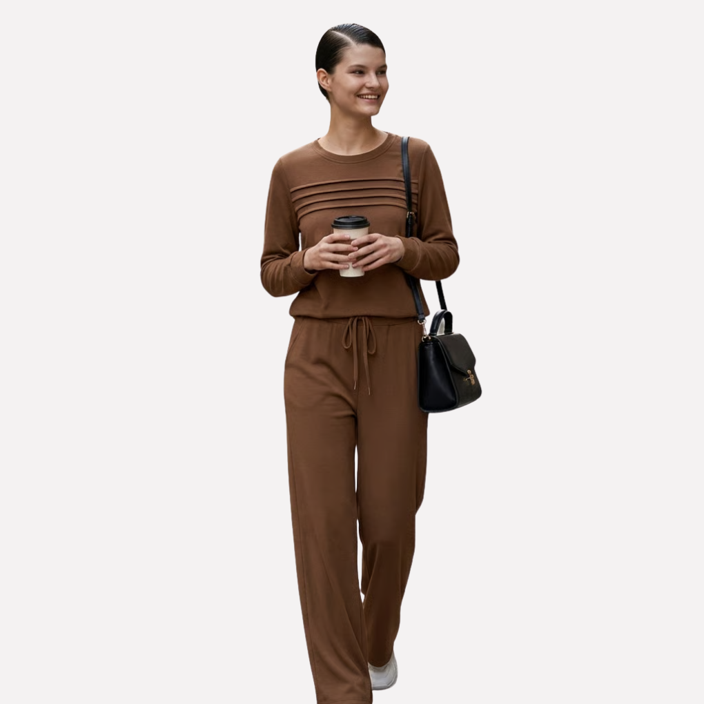 Inès Ensemble femme deux pièces avec haut à col montant et pantalon large