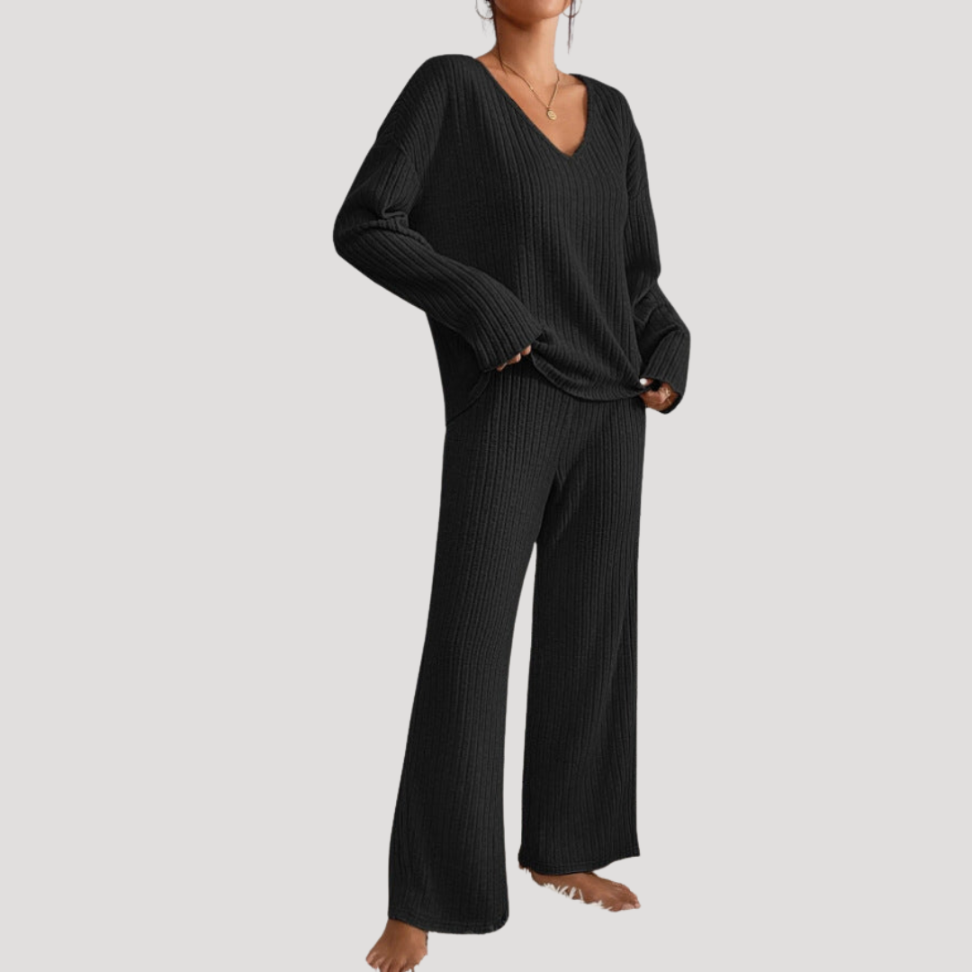 Ensemble Femme en Maille Col V et Pantalon Large