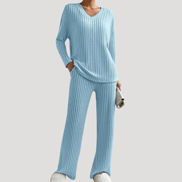 Ensemble Femme en Maille Col V et Pantalon Large