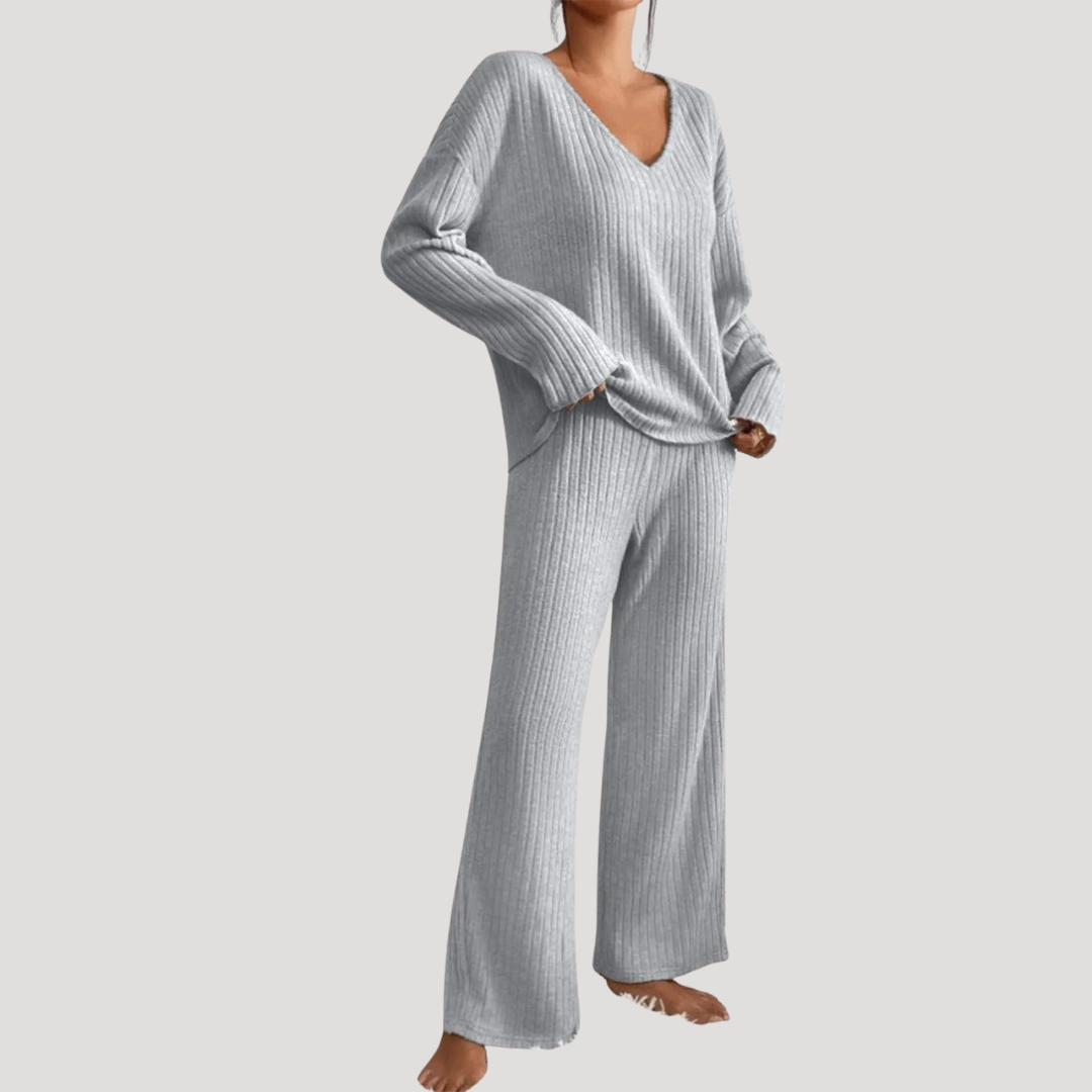 Ensemble Femme en Maille Col V et Pantalon Large