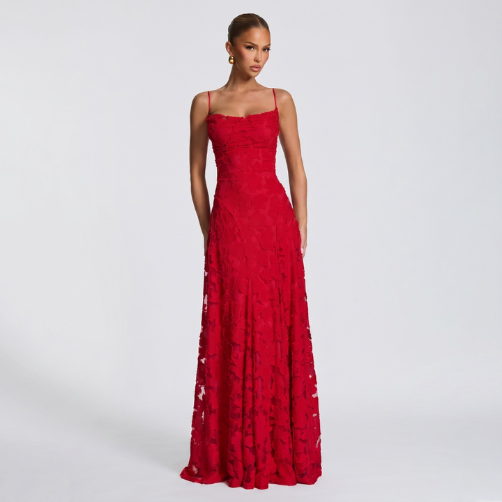 Robe Longue De Soirée Femme Évasée En Dentelle Élégante