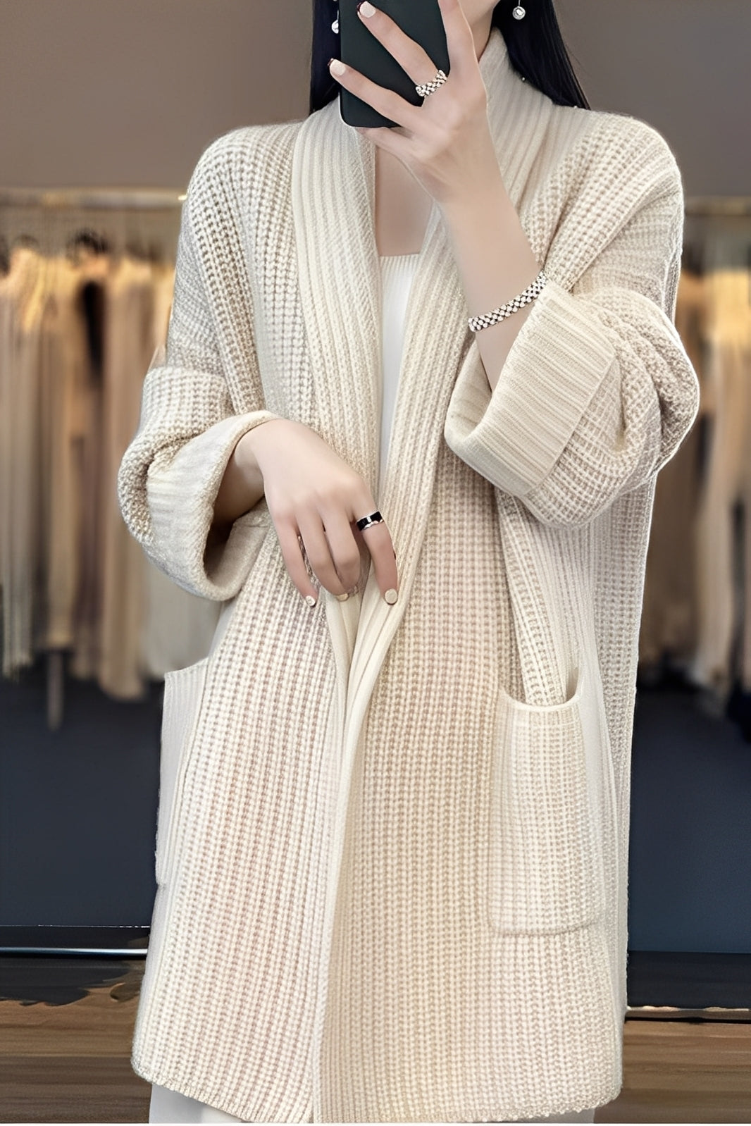 Esther Long Gilet Ouvert pour Femme Maille Douce et Élégante à Coupe Fluide pour Tenues Quotidiennes et Décontractées