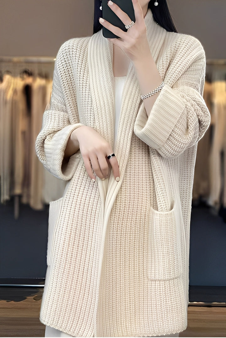 Esther Long Gilet Ouvert pour Femme Maille Douce et Élégante à Coupe Fluide pour Tenues Quotidiennes et Décontractées