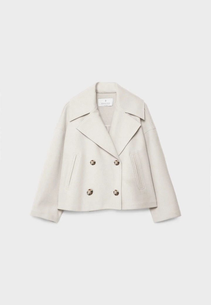 Eloise Veste Croppée Femme Élégante Coupe Tailleur avec Revers Pointus & Fermeture Double Boutonnage