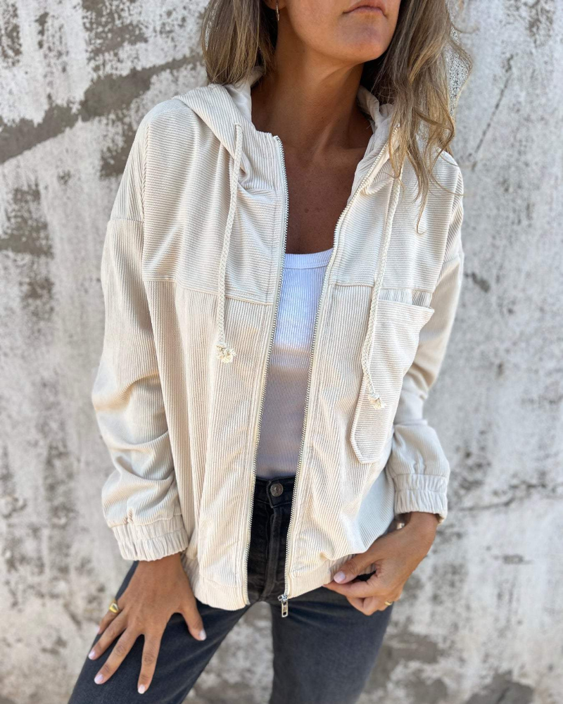 Veste à Capuche en Velours Côtelé pour femme, vue 2