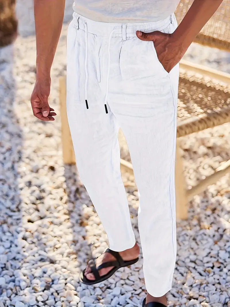 PANTALONS LARGES EN LIN AVEC CORDON
