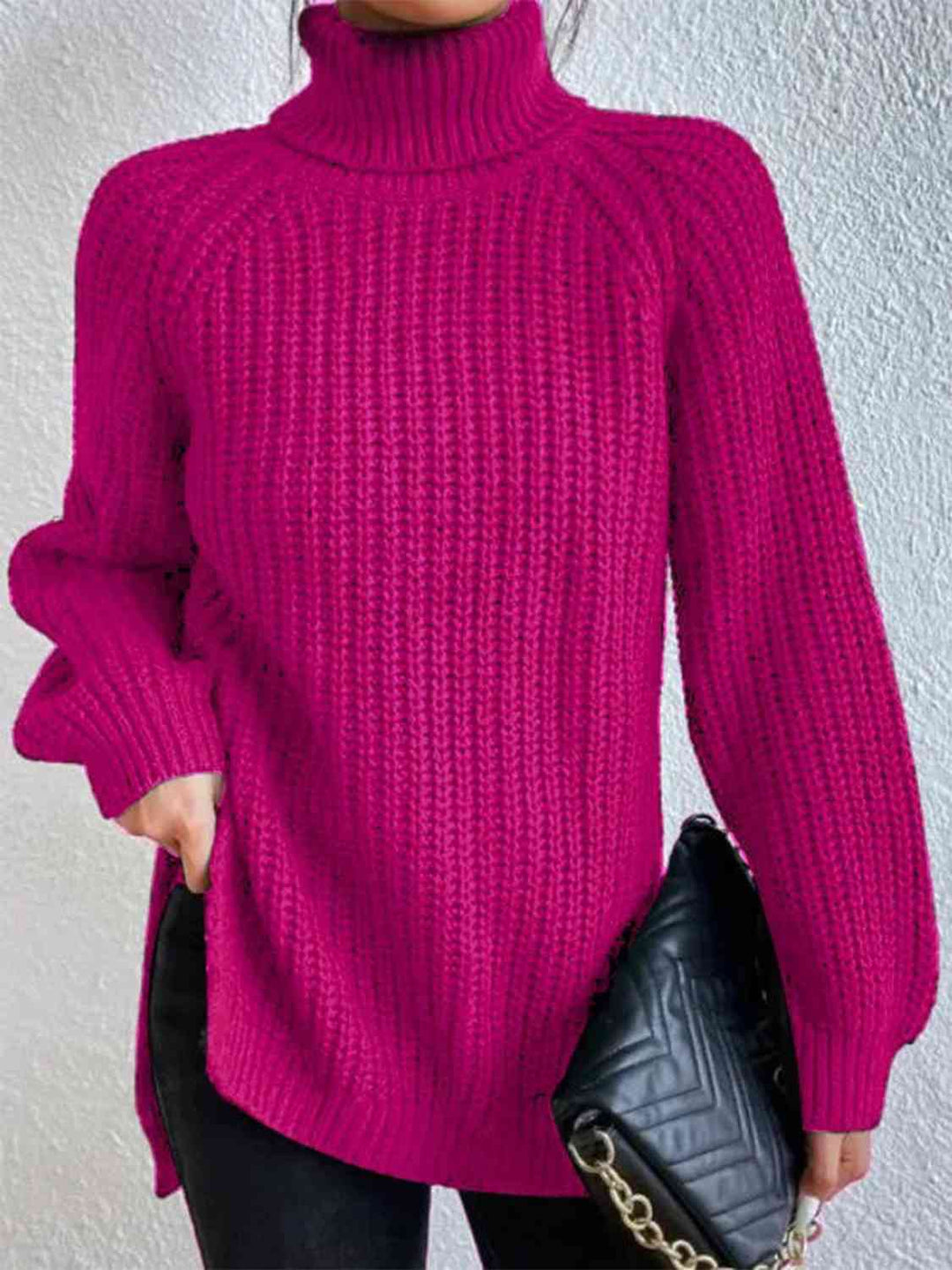 Angela Pull Femme Pull à Col Roulé Côtelé avec Fente Latérale Chic pour Automne/Hiver Élégant, vue 13