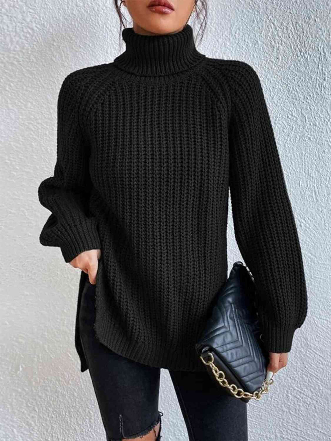 Angela Pull Femme Pull à Col Roulé Côtelé avec Fente Latérale Chic pour Automne/Hiver Élégant, vue 7