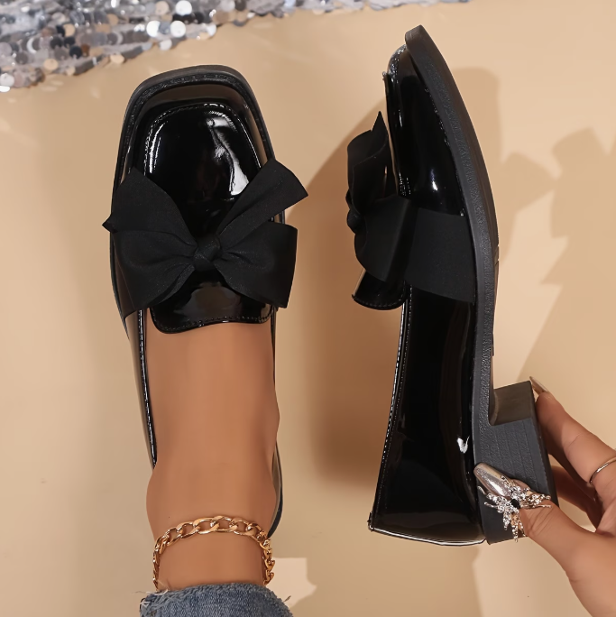 Ballerines Femme Confortables à Petit Talon avec Nœud – Chaussures Élégantes à Enfiler