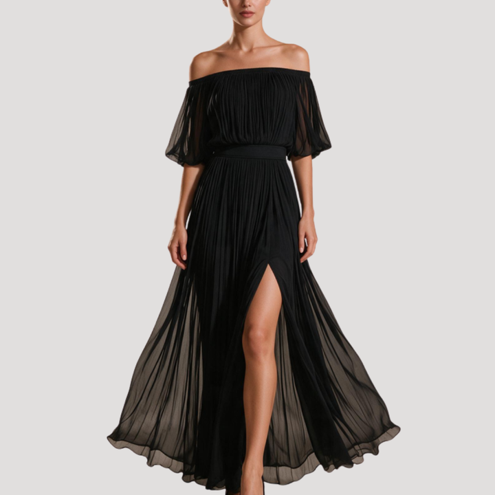 Women's Off-the-Shoulder Pleated Maxi Dress for Wedding