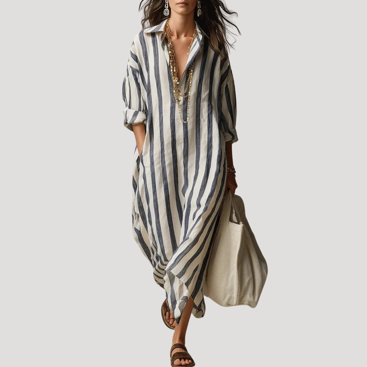 Women's Striped Long Shirt Dress