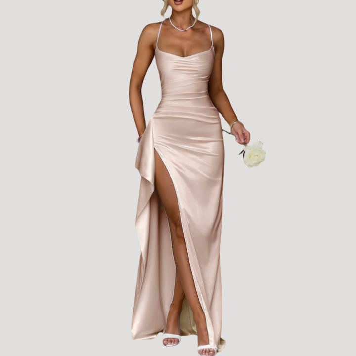 Women's Satin Cowl Neck High Slit Maxi Dress
