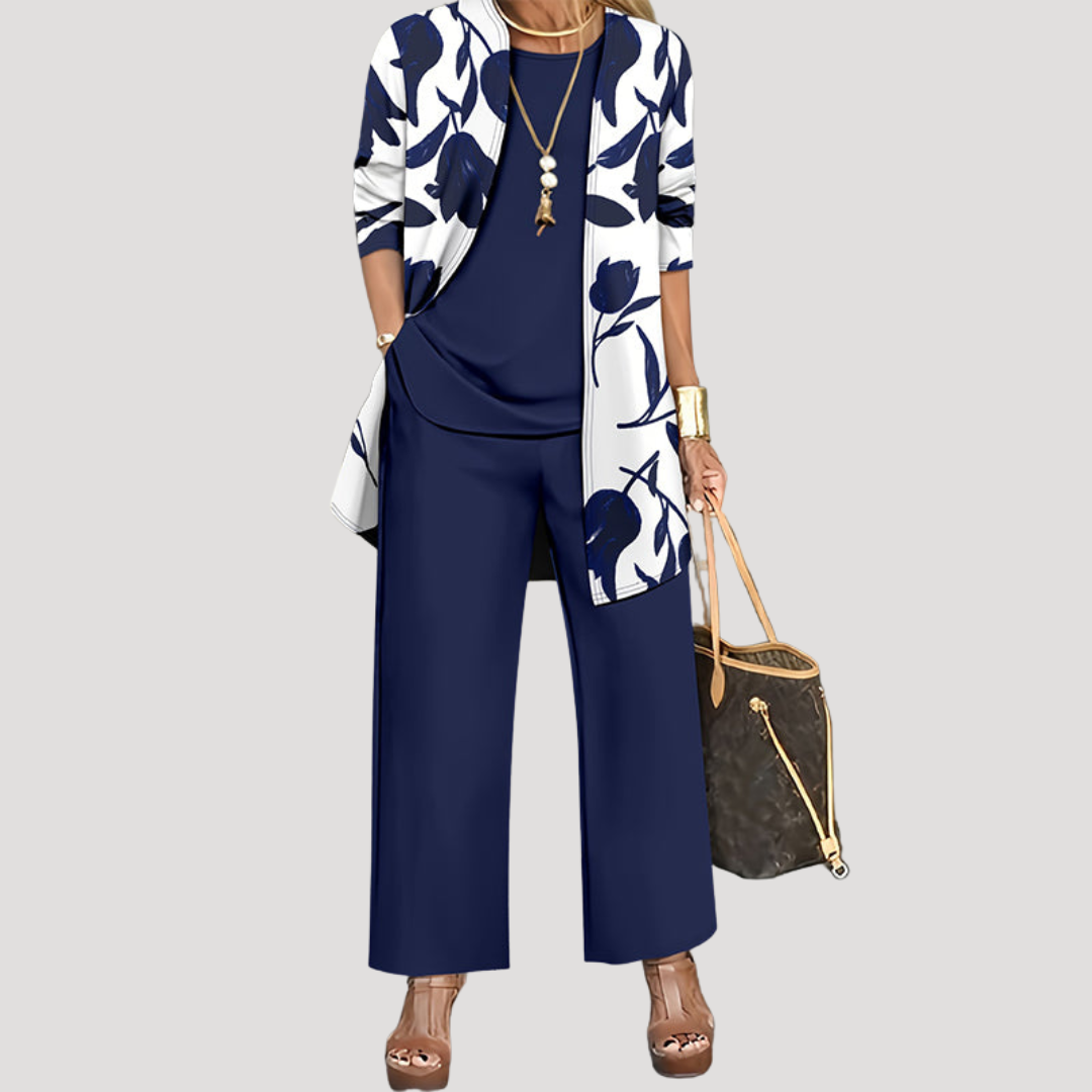Tailleur Pantalon Trois Pièces Femme Fleuri