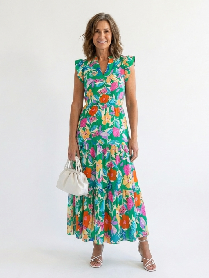 Robe Midi Évasée à Imprimé Floral Lila
