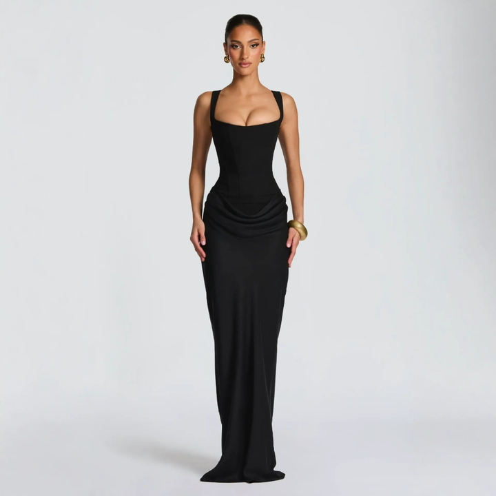 Robe longue ajustée élégante à fines bretelles