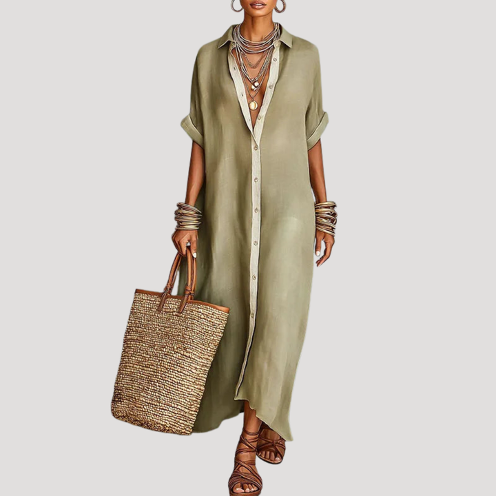 Women's Loose Boho Shirt Collar Maxi Dress