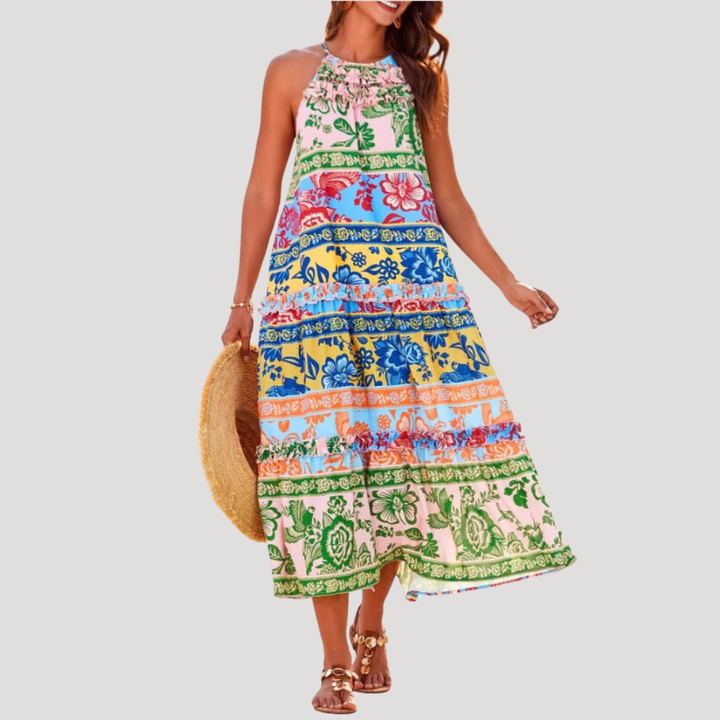 Flowy printed bohemian maxi dress