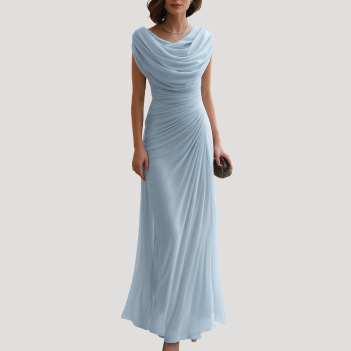 Elegant Cowl Neck Draped Maxi Dress