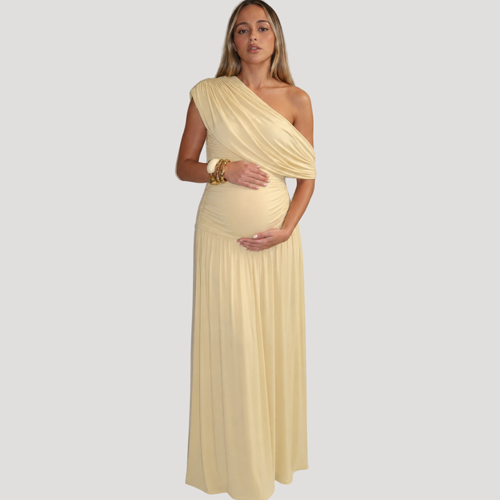 Women's One-Shoulder Draped Formal Maxi Dress