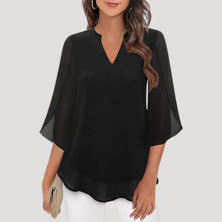 Women's Elegant V-Neck Flared Sleeve Blouse