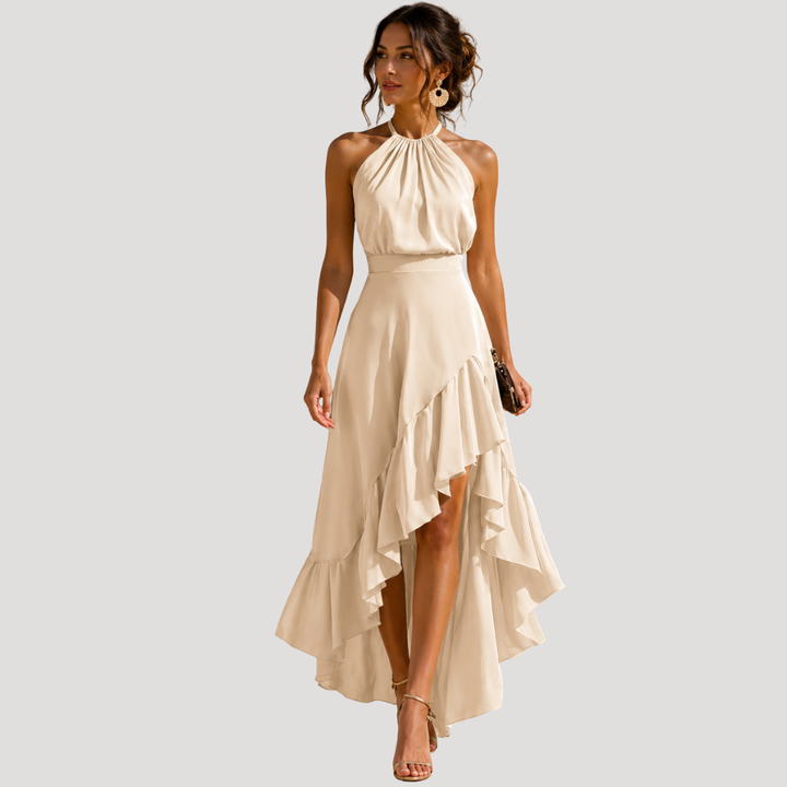 Elegant Women's Ruffled Halter Neck Maxi Dress