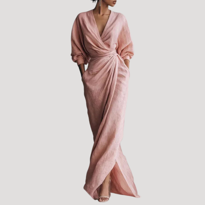Elegant Long Draped Women's Wrap Dress