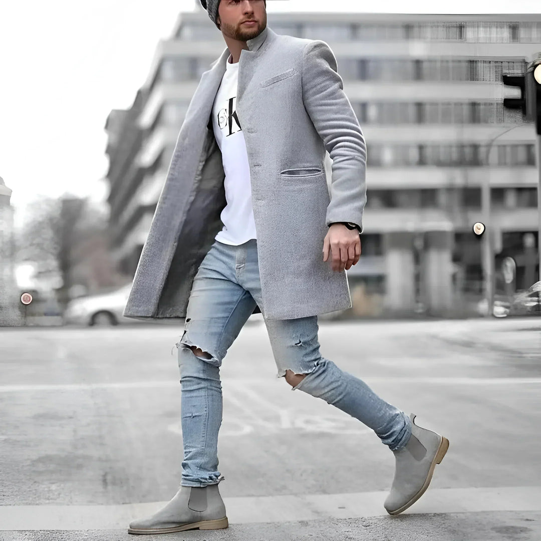 James Manteau Long Homme Duster Élégant en Laine Chaude au Style Intemporel