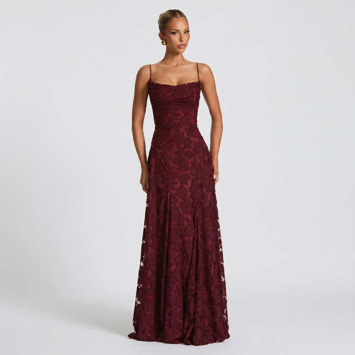 Robe Longue De Soirée Femme Évasée En Dentelle Élégante
