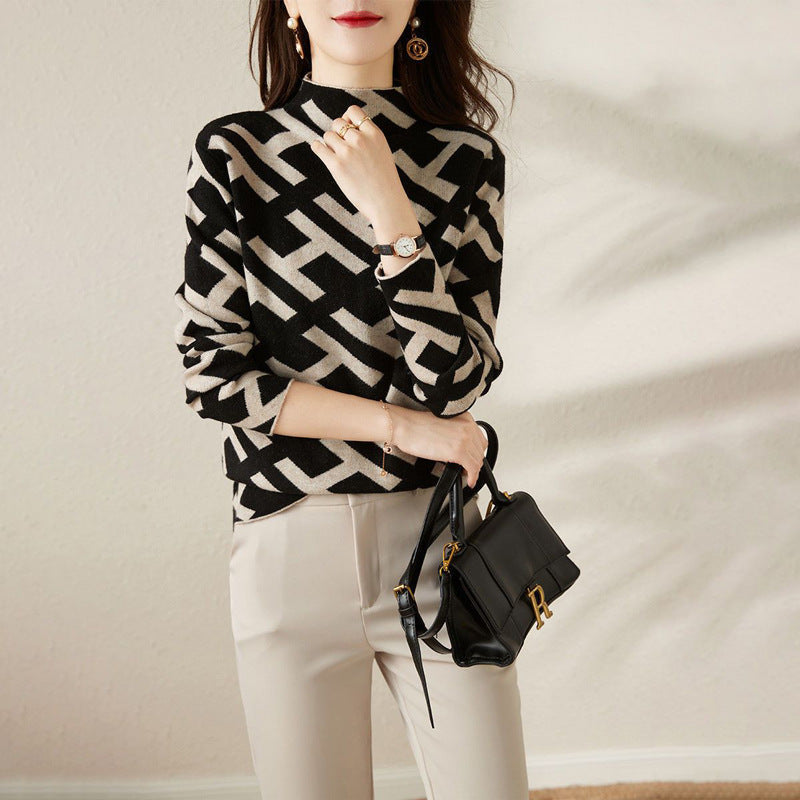 Maeve Pull Tricoté Noir et Blanc pour Femme Pull Doux et Élégant avec Coupe Moderne et Féminine, vue 2
