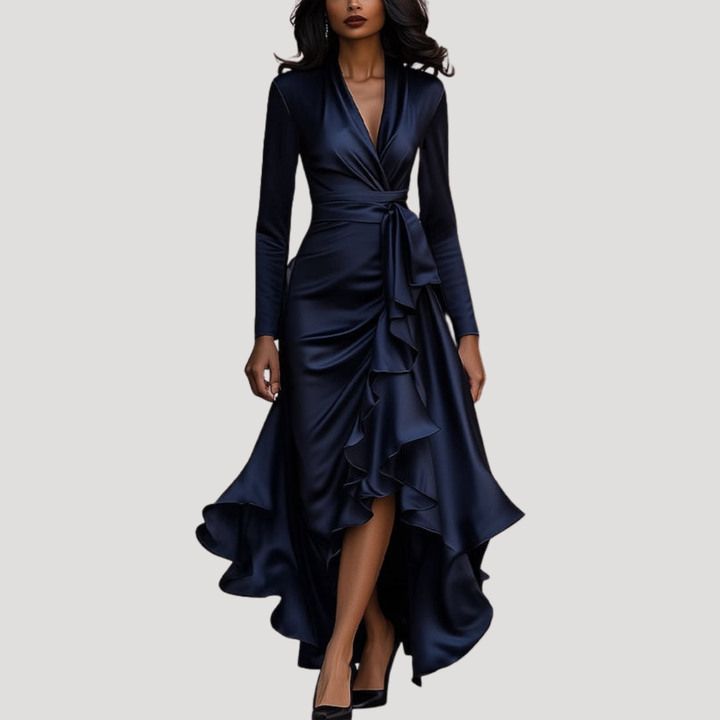 Elegant long-sleeve wrap maxi dress