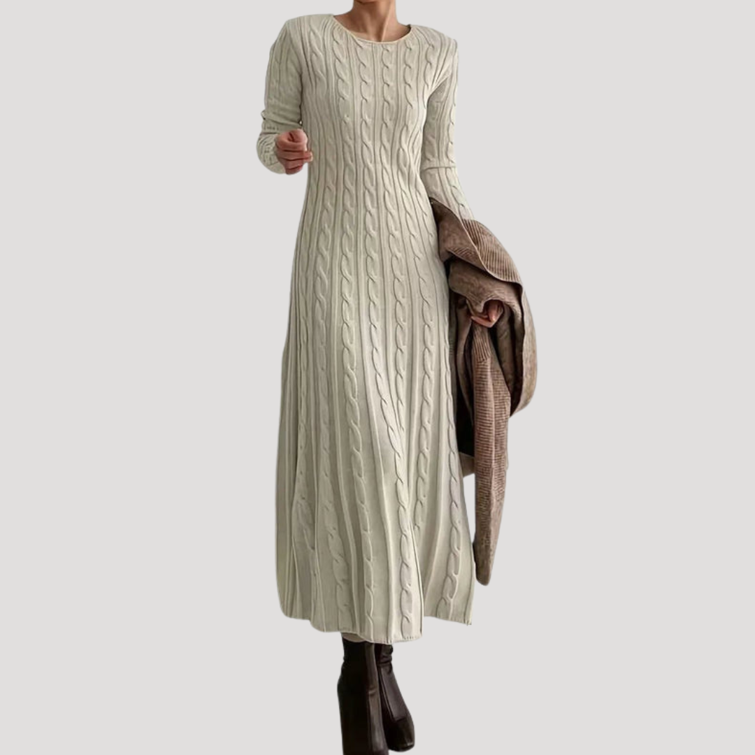 Aurore Robe Pull Longue Femme Torsadée à Manches Longues