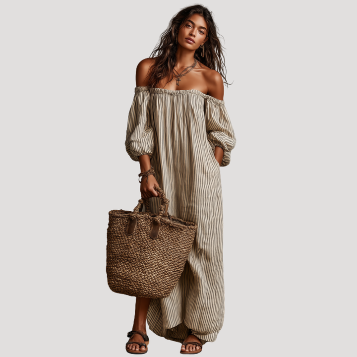 Boho Striped Off-the-Shoulder Maxi Dress