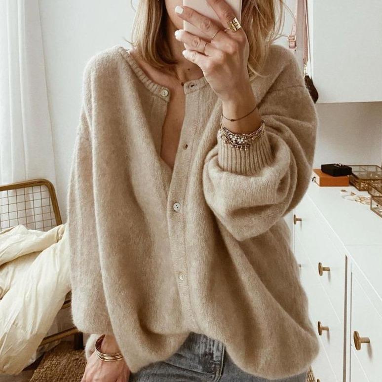 Lindy Cardigan Oversize Femme Gilet Doux avec Boutons & Coupe Décontractée Moderne
