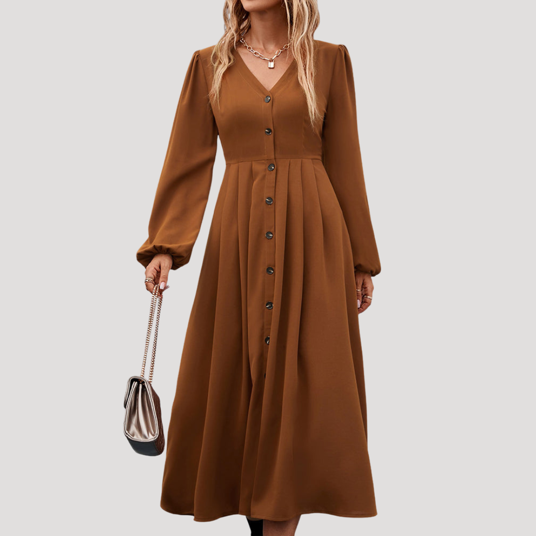 Robe Midi Femme Boutonnée Manches Longues
