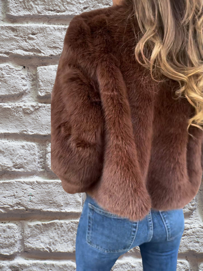 Hiya Veste courte en fausse fourrure pour femme Manteau chic à fermeture zippée avec détails en fourrure & coupe chaude et confortable, vue 7