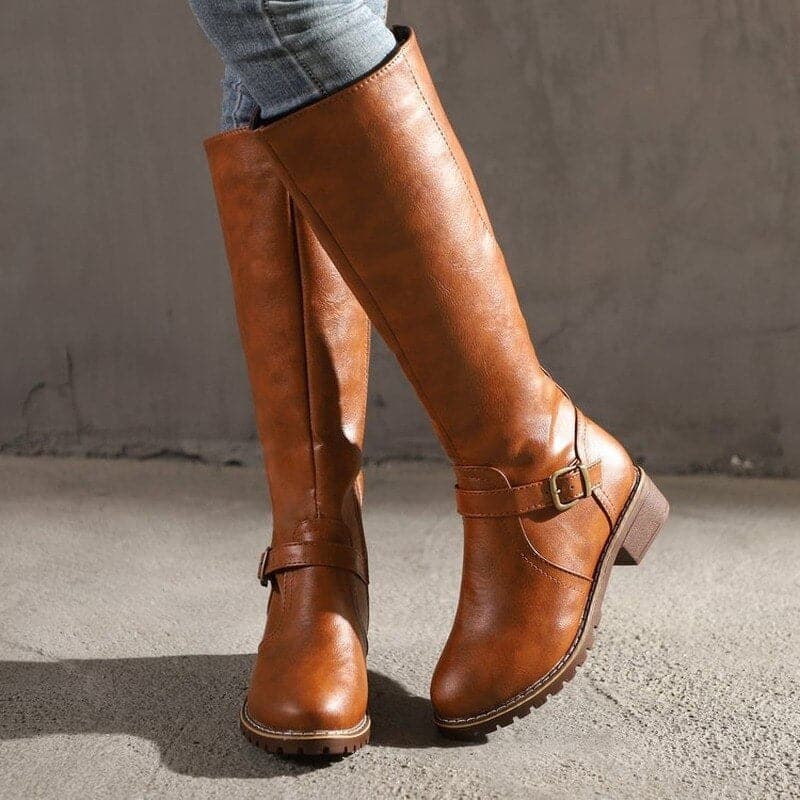 Megan Bottes Hautes Femme Talon Bloc Confortable & Bout Rond Élégant