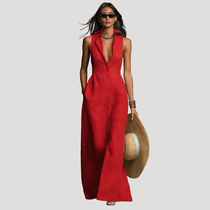 Women's Button-Down Fitted Maxi Dress