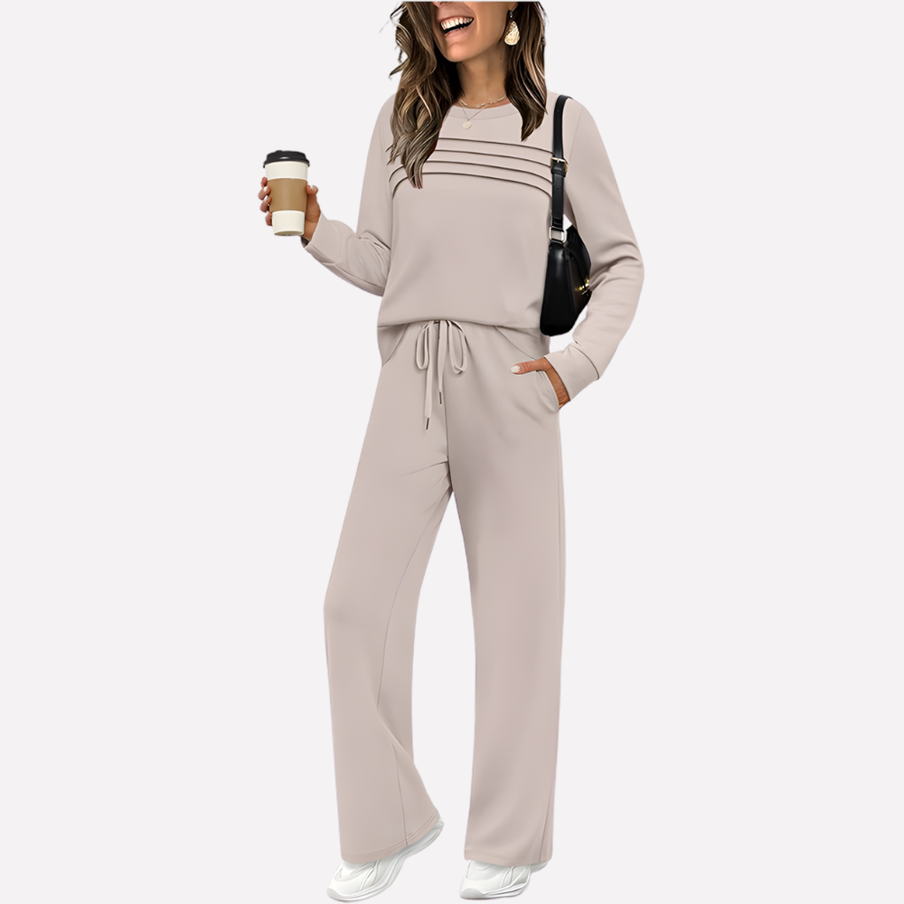 Inès Ensemble femme deux pièces avec haut à col montant et pantalon large