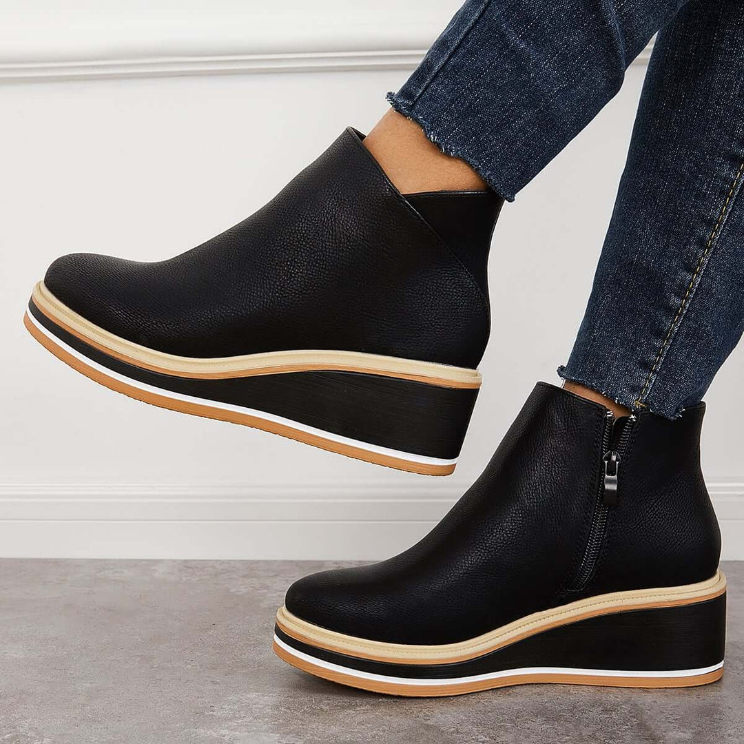 Felise Bottines Femme Bottes à Semelle Plateforme Élégantes avec Zip, Confortables et Durables, vue 2