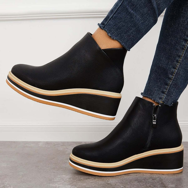 Felise Bottines Femme Bottes à Semelle Plateforme Élégantes avec Zip, Confortables et Durables, vue 2