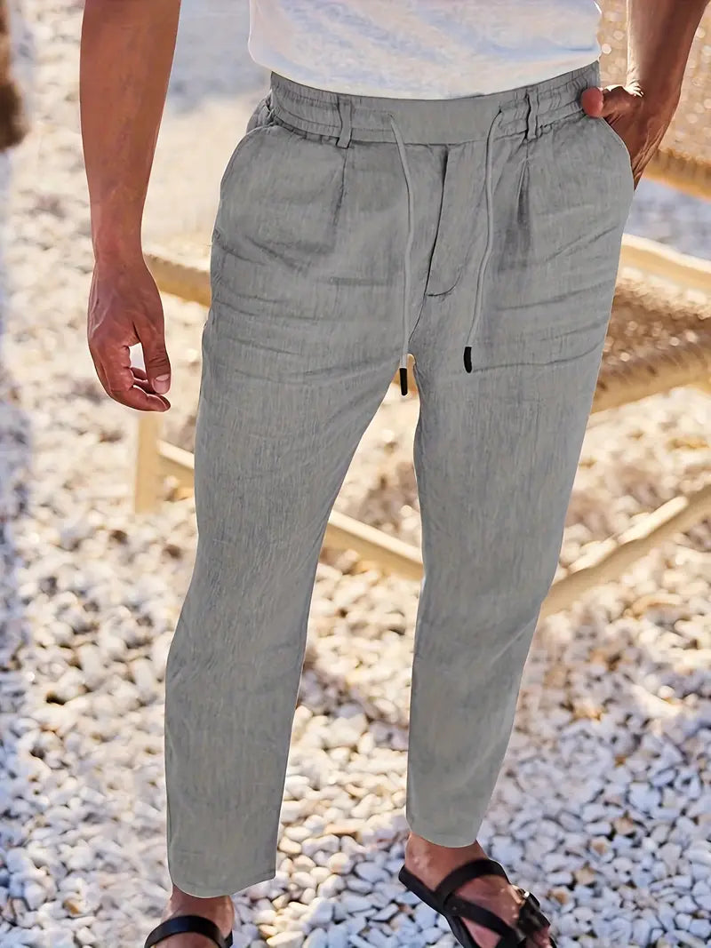 PANTALONS LARGES EN LIN AVEC CORDON